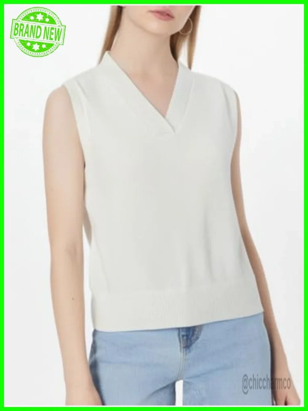 V Neck Sleeveless Ribbed Knit Sweater Vest - Classic Pullover Tank Top